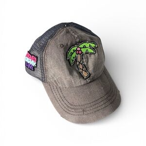 Stoney Clover Lane Palm Tree Gray Mesh Adjustable Hat Cap Distressed NWT